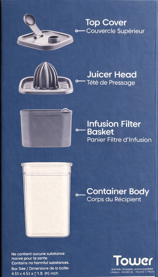 Fizu Home Infuser Pitcher with Citrus Juicer, BPA Free Fruit Water Pitcher, Leakproof Lid, Refrigerator Safe