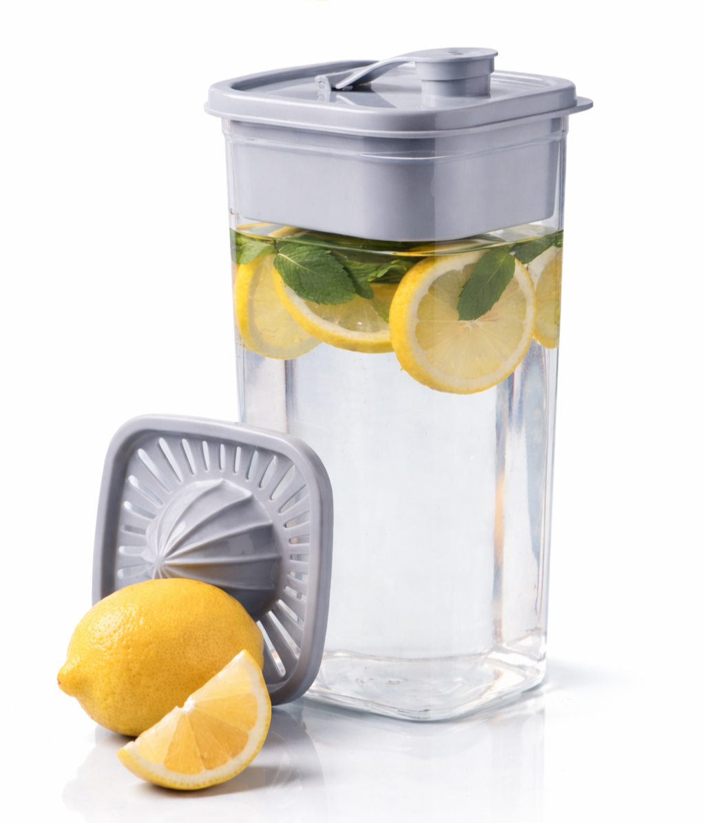 Fizu Home Infuser Pitcher with Citrus Juicer, BPA Free Fruit Water Pitcher, Leakproof Lid, Refrigerator Safe
