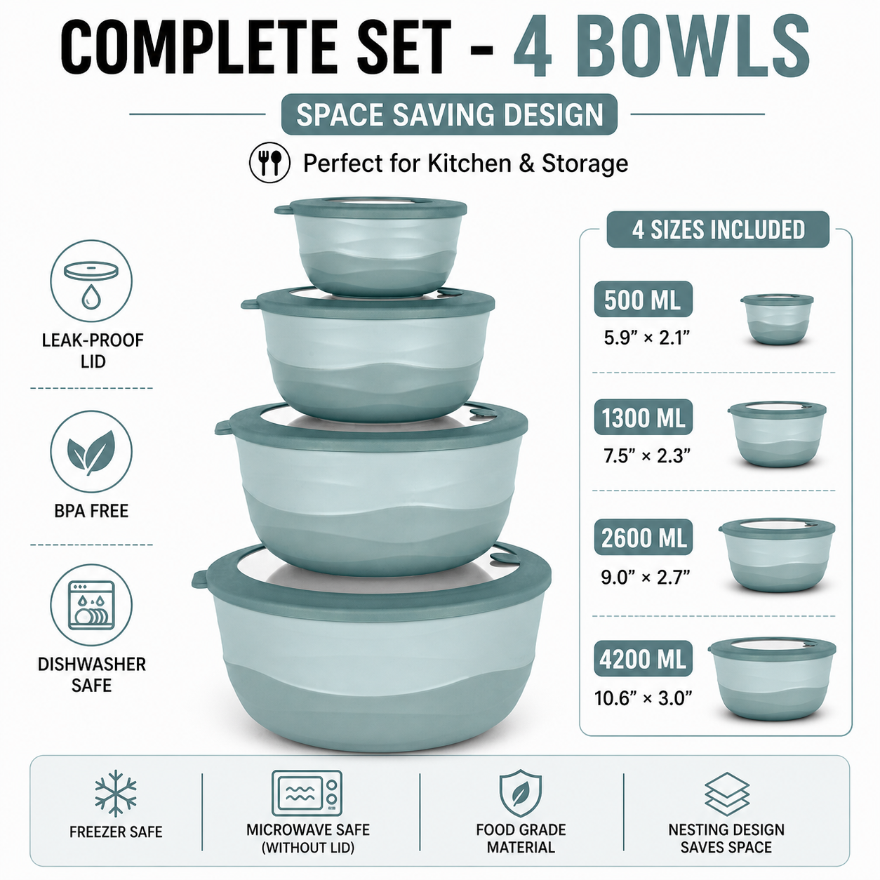 Fizu Home Pera Mixing Bowls with Lids Set